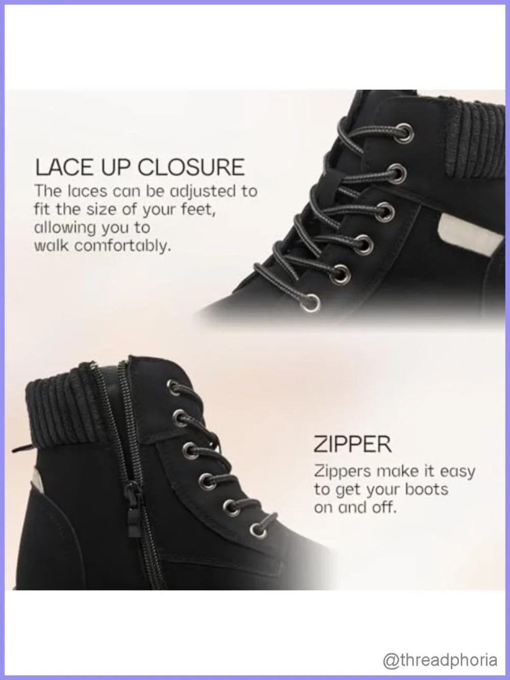 Waterproof Faux Leather Ankle Boots Non Slip PVC Sole Winter Hiking Outdoor